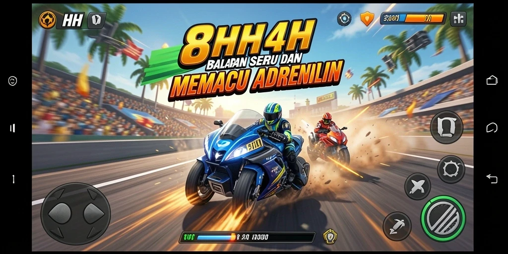 Tampilan gameplay seru dari 8HHH dengan berbagai kendaraan balap.