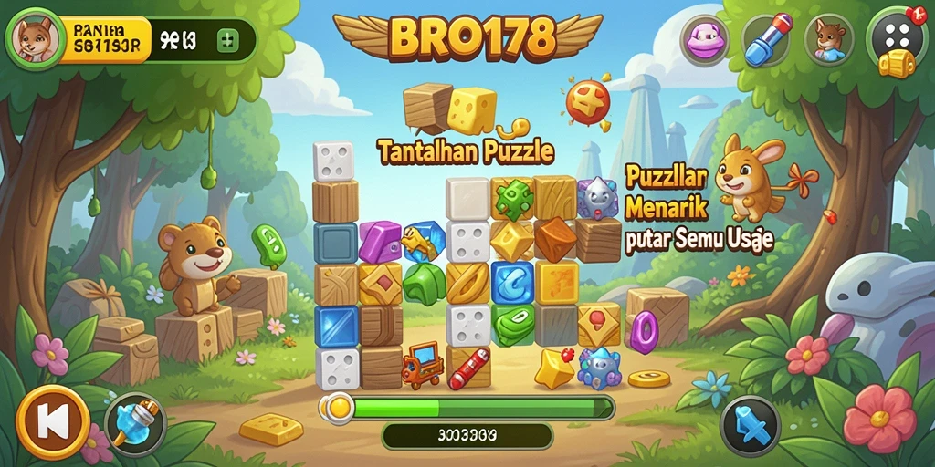Tampilan gameplay BRO178 menunjukkan berbagai level puzzle yang menantang.