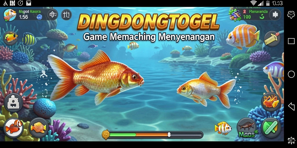 Tampilan gameplay DINGDONGTOGEL saat memancing ikan.