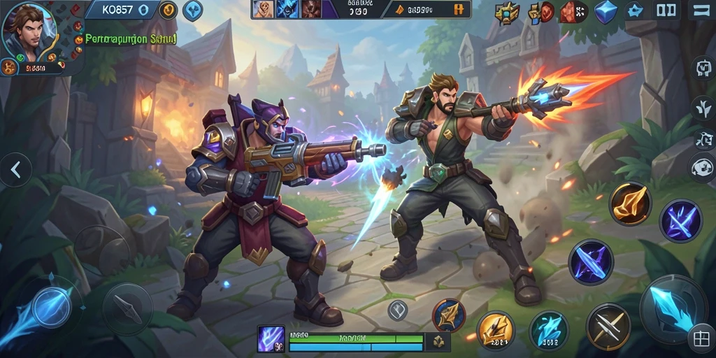 Tampilan gameplay seru di arena pertempuran MOBA.