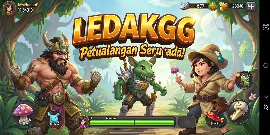 Screenshot utama LEDAKGG yang menunjukkan gameplay penuh aksi.