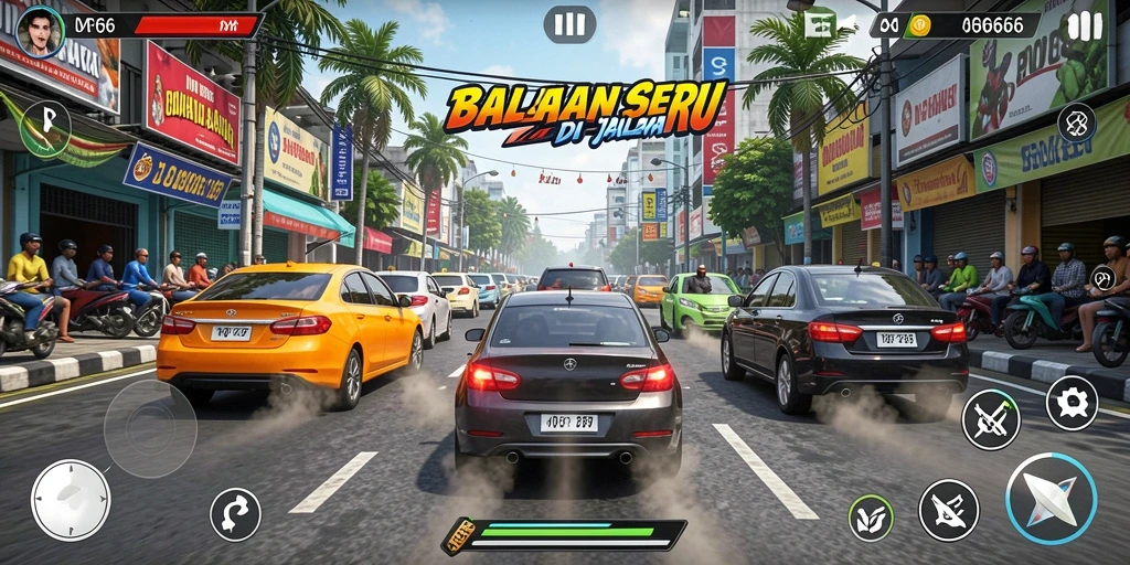 Screenshot gameplay MPO666 menampilkan mobil yang melaju kencang di sirkuit.