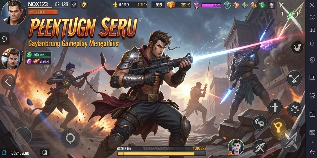 Screenshot gameplay NOX123 menunjukkan pertarungan seru dan intens.