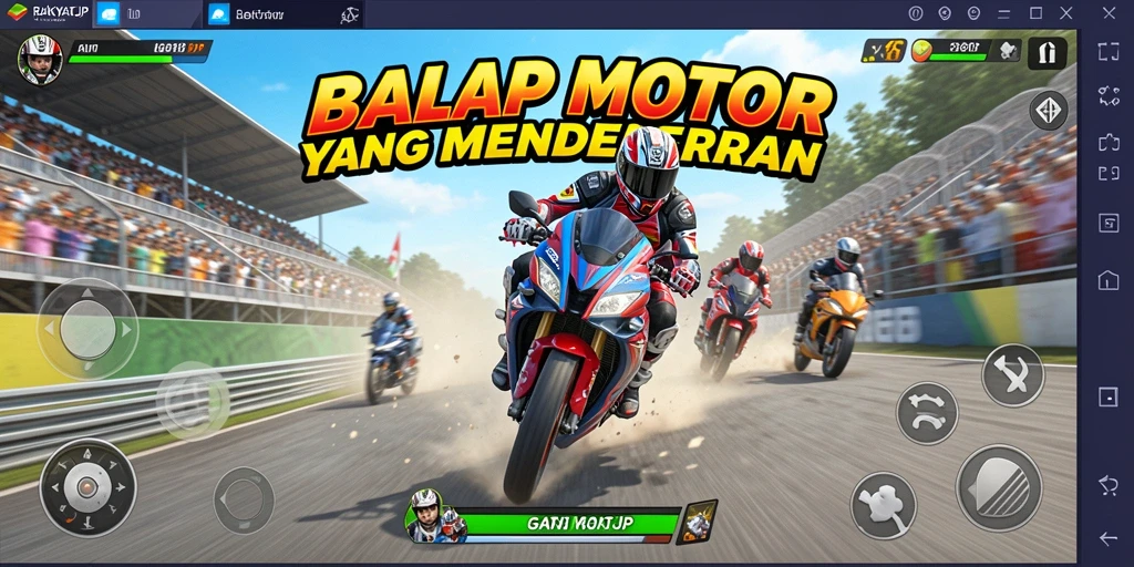 Screenshot RAKYATJP menampilkan aksi balap motor yang mendebarkan di lintasan.