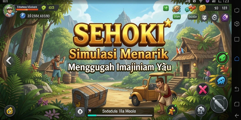 Screenshot utama SEHOKI menampilkan gameplay simulasi yang mendalam dan interaktif.