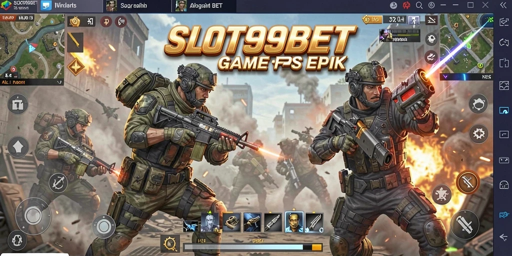 Tampilan gameplay SLOT99BET dengan aksi tembak-menembak seru.