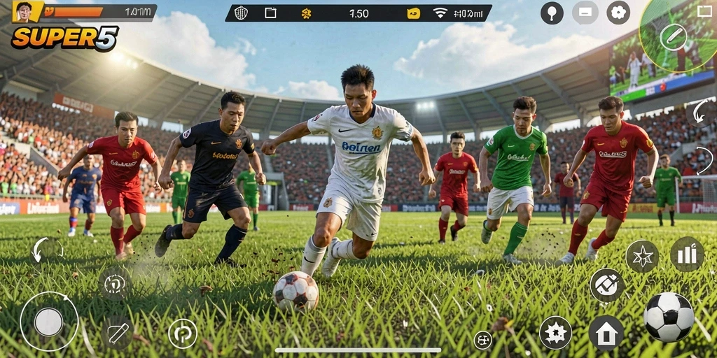Tampilan gameplay SUPER5 yang menegangkan dan penuh aksi.