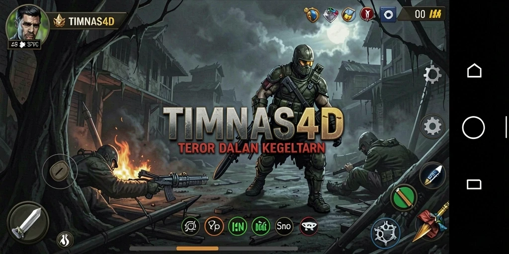 Screenshot gameplay TIMNAS4D menampilkan keganasan monster menyeramkan dalam kegelapan.