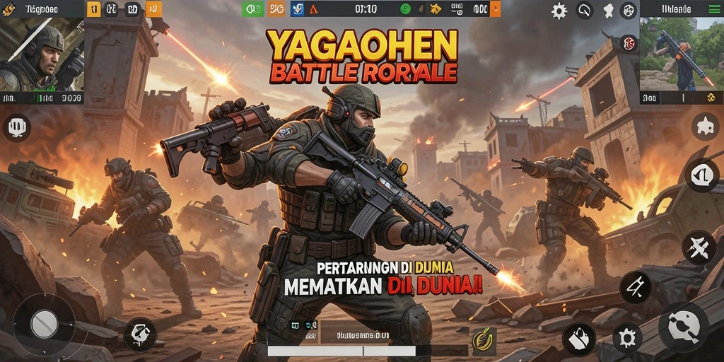 Tangkapan layar YAGAOHEN menampilkan momen seru dalam pertempuran Battle Royale.